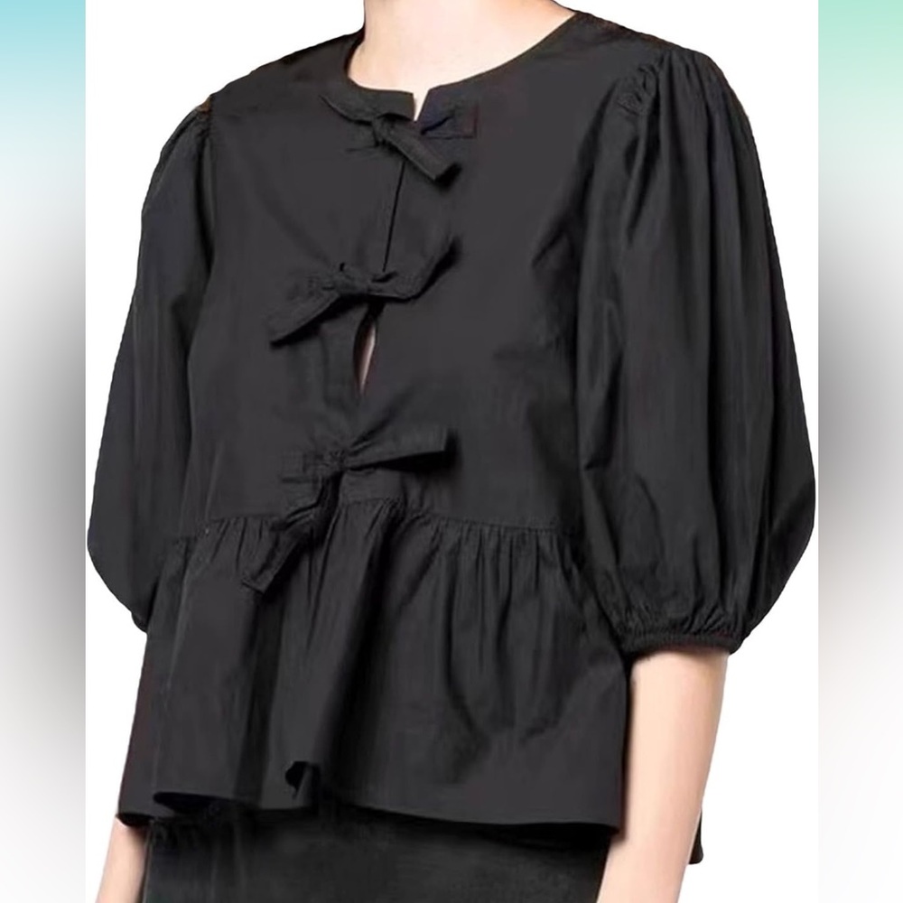 Women’s Black Front Tie Babydoll Top